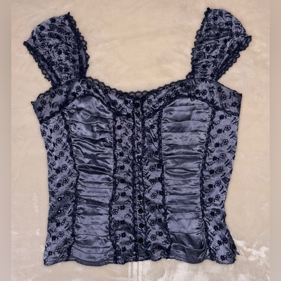RARE 00s Vintage Bebe Silk Floral Embroidered Corset Dreamy Romantic Bus… - Picture 1 of 4